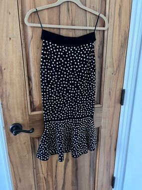 Michael Kors Collection Black Pencil Skirt with White Dot Ruffle Hem